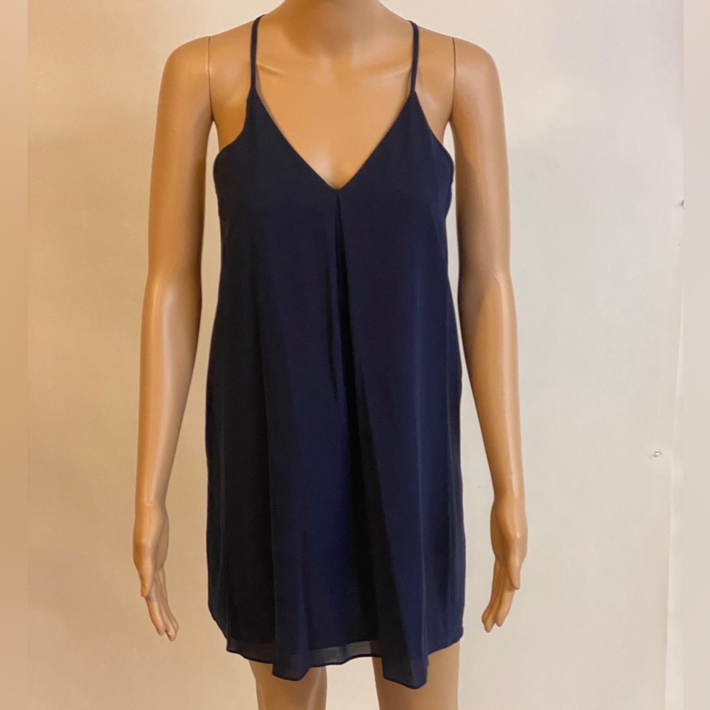 Alice + Olivia Fierra Silk Blend Tank Dress Navy Blue Y-Back Mini Size XS/TP